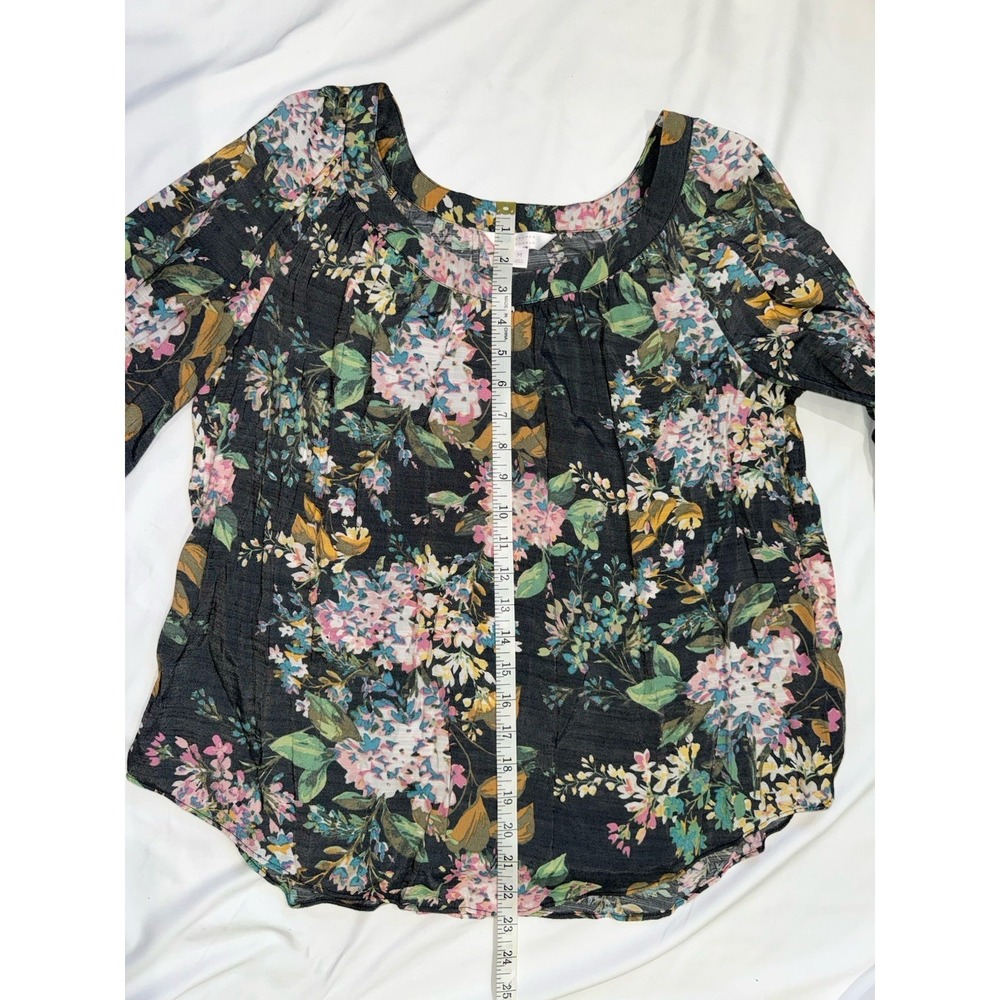 Lauren Conrad Womens Top Medium Floral Pleated Blouse Multicolor 3/4 Sleeve - Picture 8 of 10